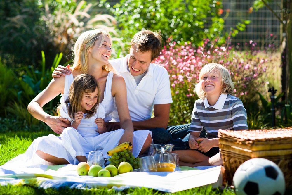 Happy family playing together in a picnic outdoors